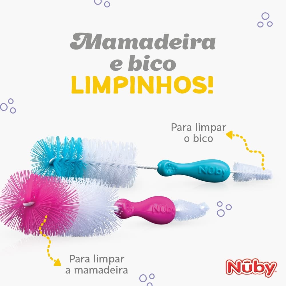 Escova para Bico e Mamadeira Nuby | Escova de Limpeza para Mamadeira Importada | Azul | Rosa