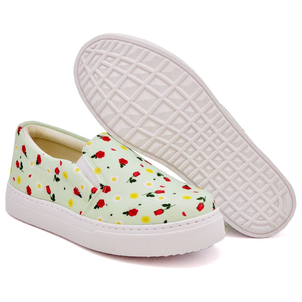 Tênis Slip On Calce Fácil Confortável Sola Baixa Floral Urbano Calçados Promoção