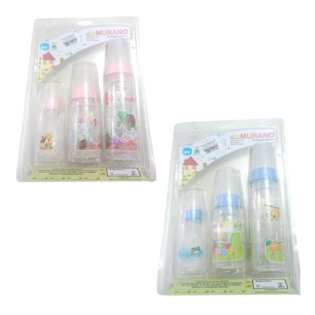 Kit Mamadeira Bebê com 3 Bico Silicone Redondo Murano