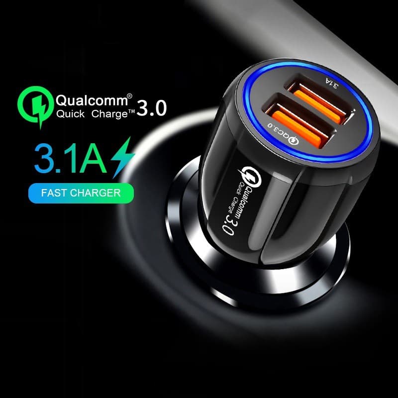 Carregador De Carro 3.1A QC3.0 Carga Rápida Telefone Móvel Duplo USB Para Huawei Xiaomi Samsung 2 Portas Rápido