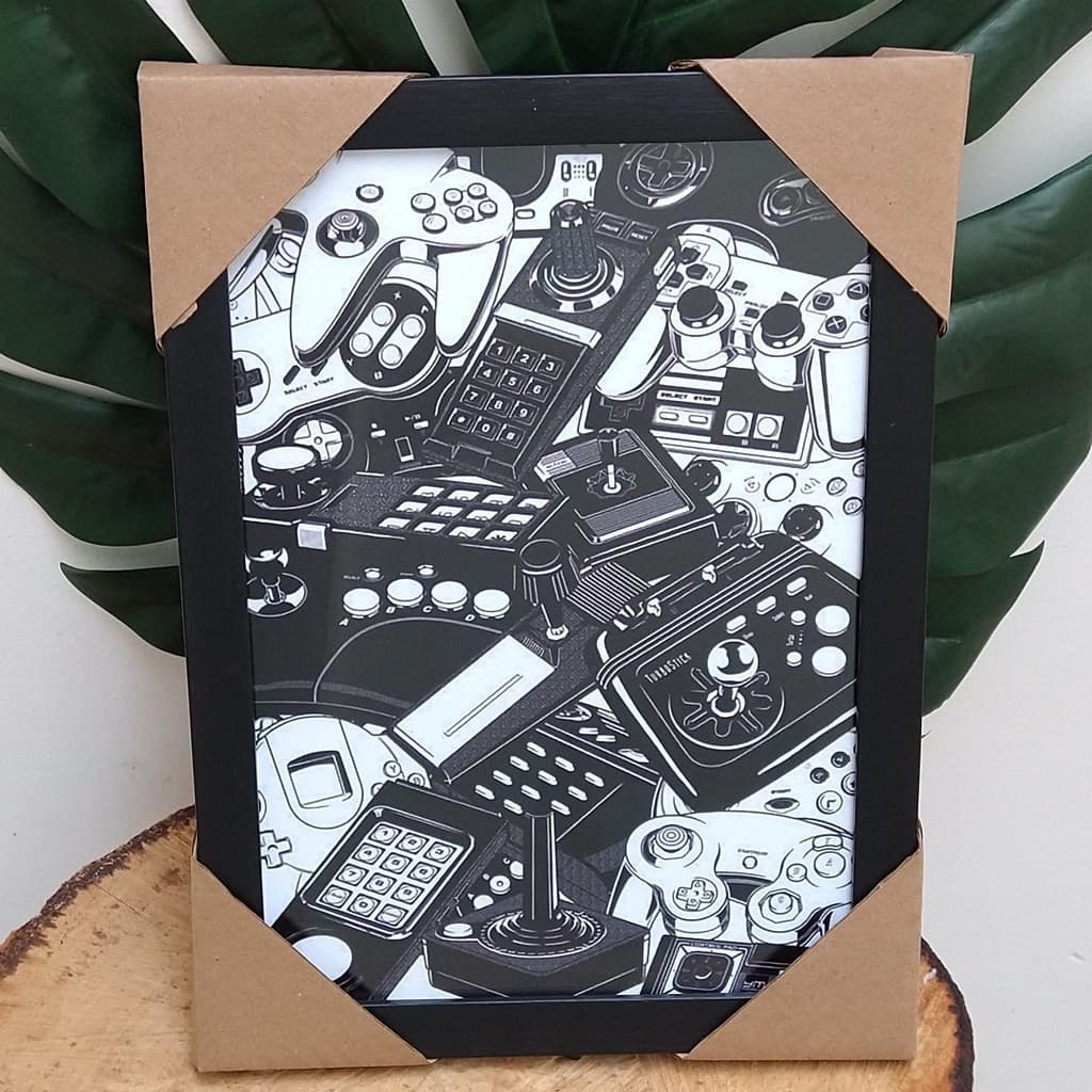 Quadro decorativo Games videogame controle video game com moldura e vidro placa decorativa quarto gamer