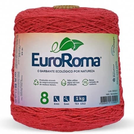 Barbante Fio Nº 8 Colorido Euroroma 1 Kilo Cone de 762 Metros para Crochê, Tricô e Artesanato