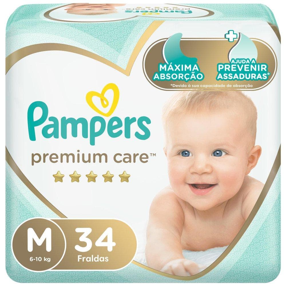 Fralda Pampers Premium Care Mega M 34 Unidades
