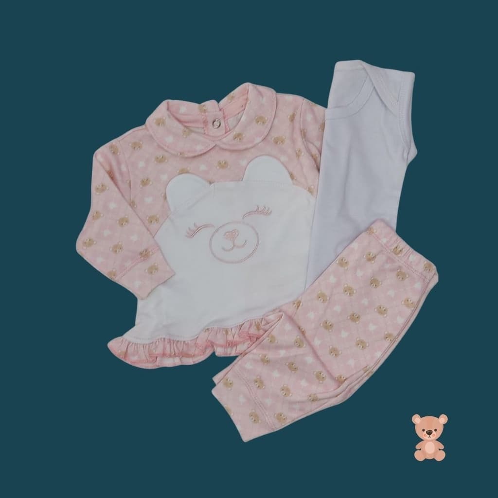 Kit 3 Peças Pagão - Roupas Para Bebê  Menina 3 peças  - Roupinha Recém Nascido Menina - Roupa Bebê (0 a 6 meses)
