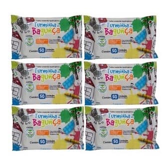Kit com 6 - Lenços Toalhas Umedecidas Umedecidos Turminha da Bagunça  50 Unidades Cada