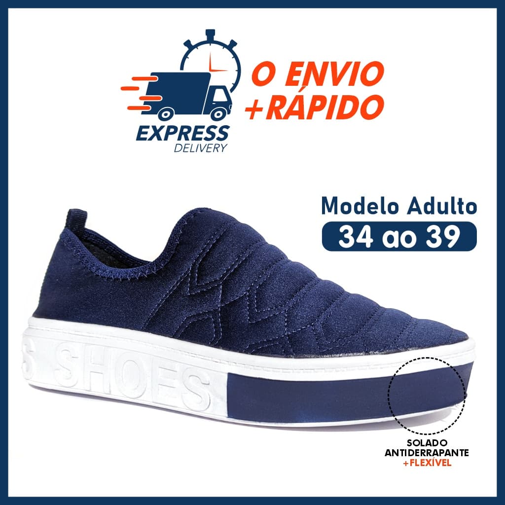 Calçado Casual Feminino Azul Marinho Moda 2022 Solado Shoes alto macio calce fácil meia confortavel