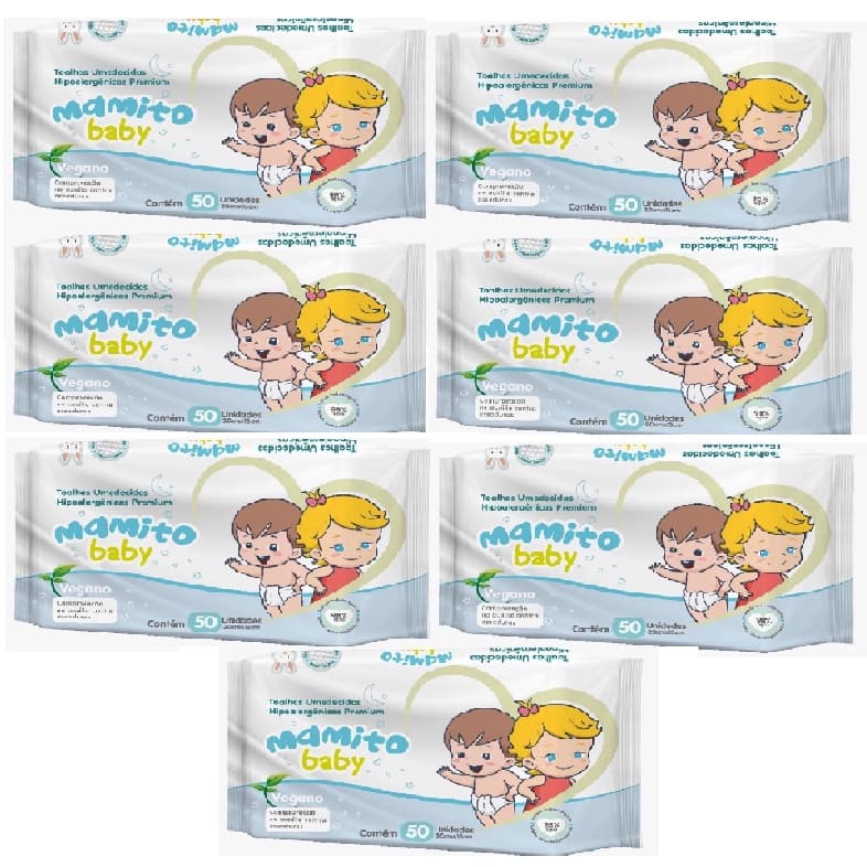 Kit com 7 - Lenços Umedecidos Mamito Baby Toalhas Umedecidas 50 Unidades Cada (total: 350 Unidades)