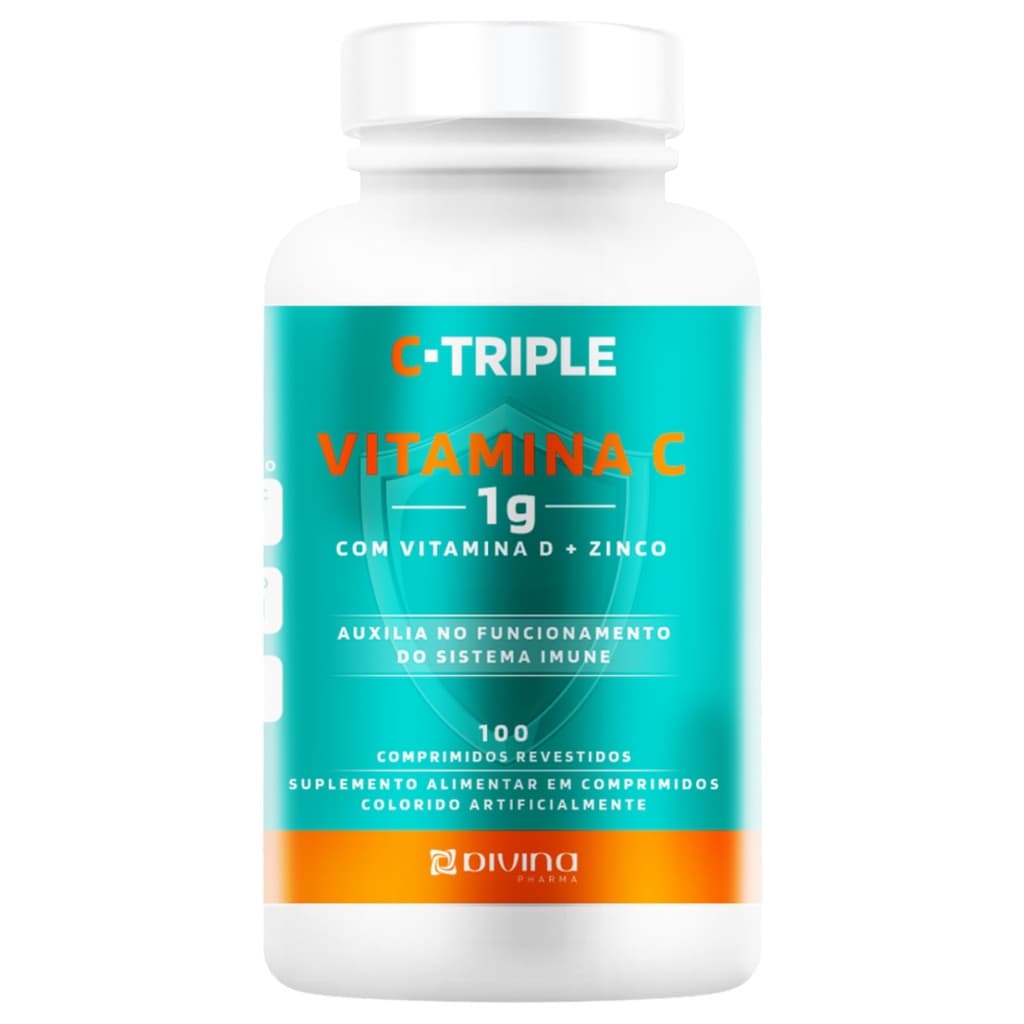 C-TRIPLE VITAMINA C 1G + ZINCO 10 MG + VITAMINA D 400UI 100 COMPRIMIDOS TRIPLA PROTEÇÃO - DIVINA PHARMA