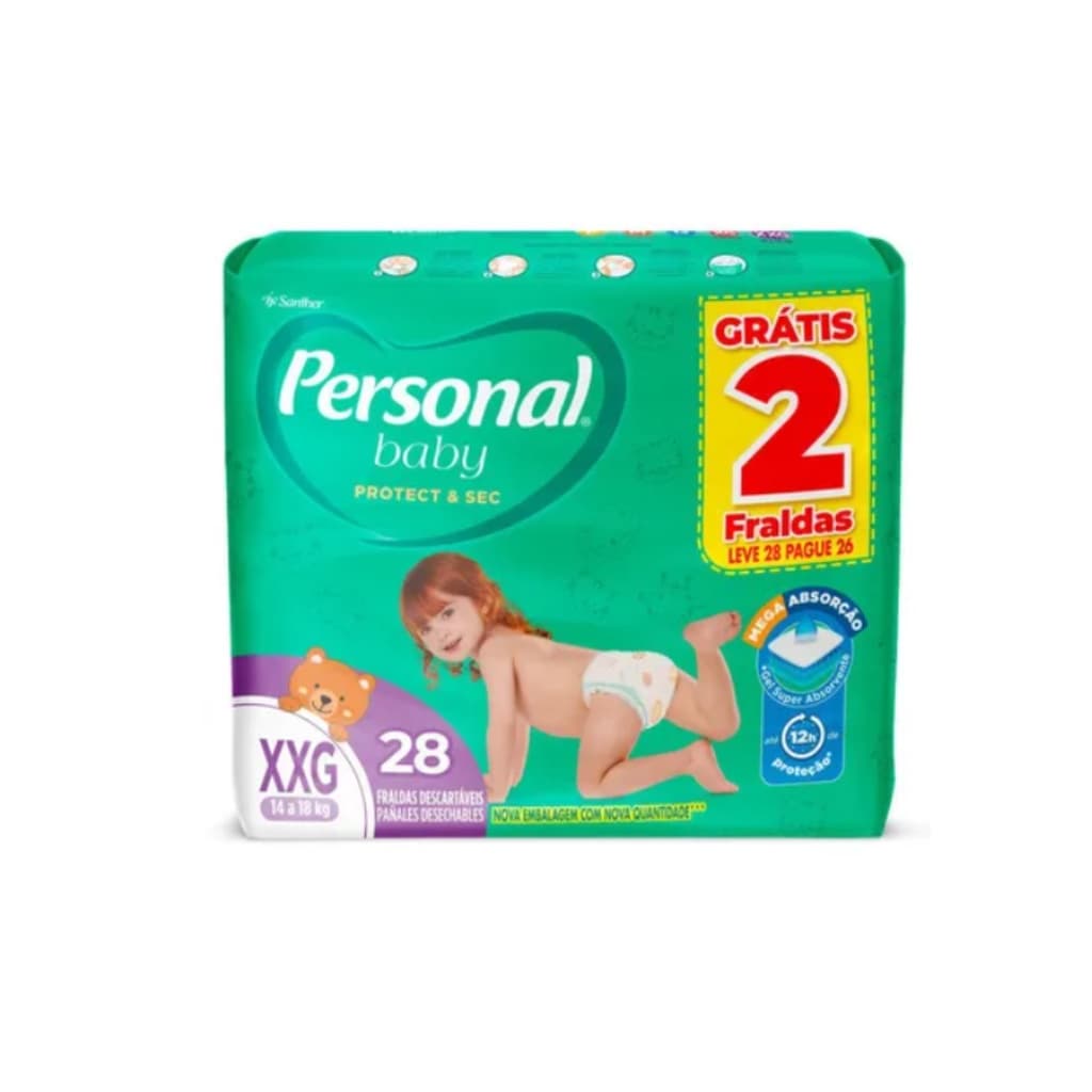 Fralda Descartável na Promoção Personal Baby Protect & Sec Tam XXG - 28 Unidades