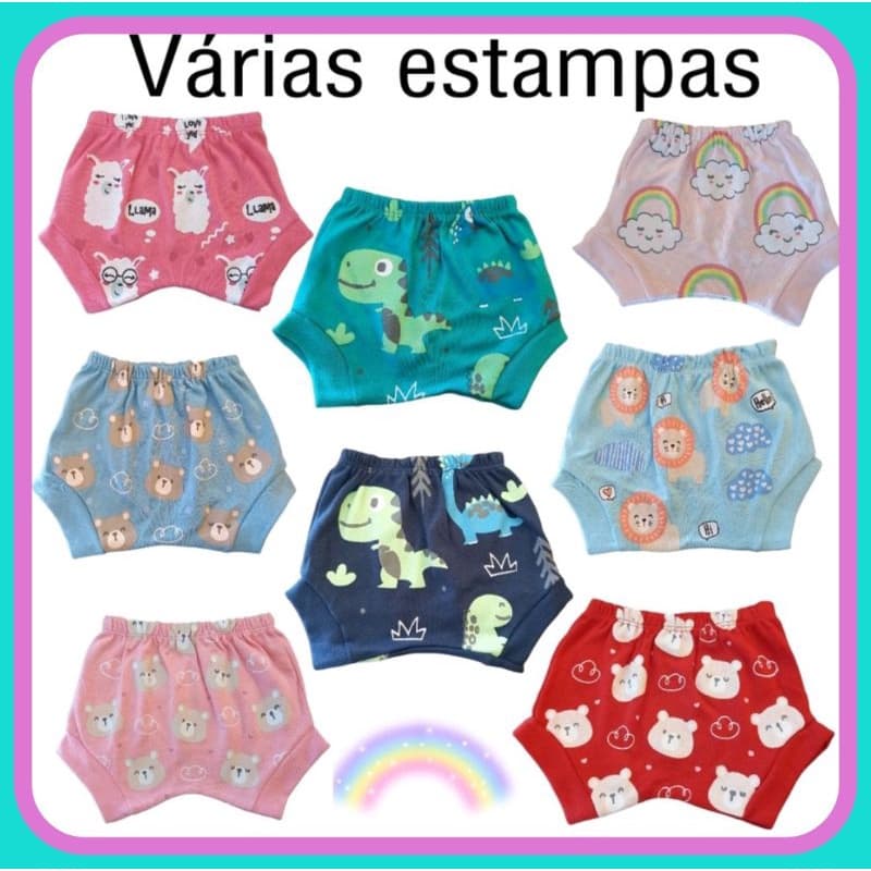 3 Shorts Tapa Fralda Bebê Menino e Menina 100% algodão