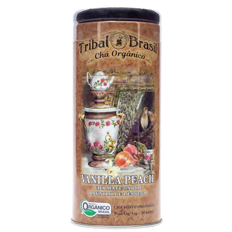 Erva Mate Vanilla Peach Orgänica Lata C/ 30 Sachês De 1,8G Tribal Brasil