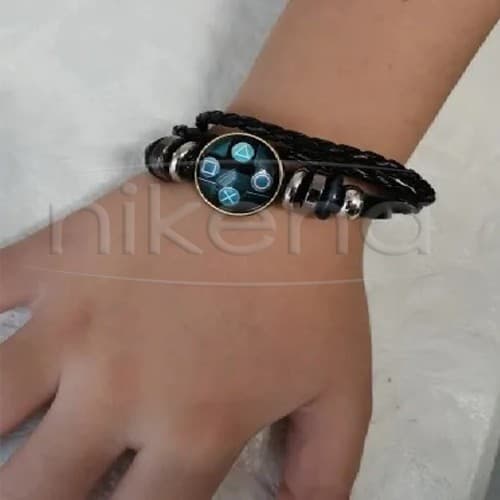 Pulseira Masculina Gamer Artesanal em Couro com Pingente Botões de Controle de Videogame - Masculina Feminina Unisex