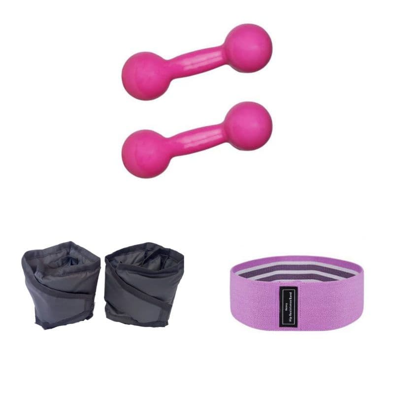 Kit Treino Academia Halter 3kg + Caneleira 3kg + Theraband