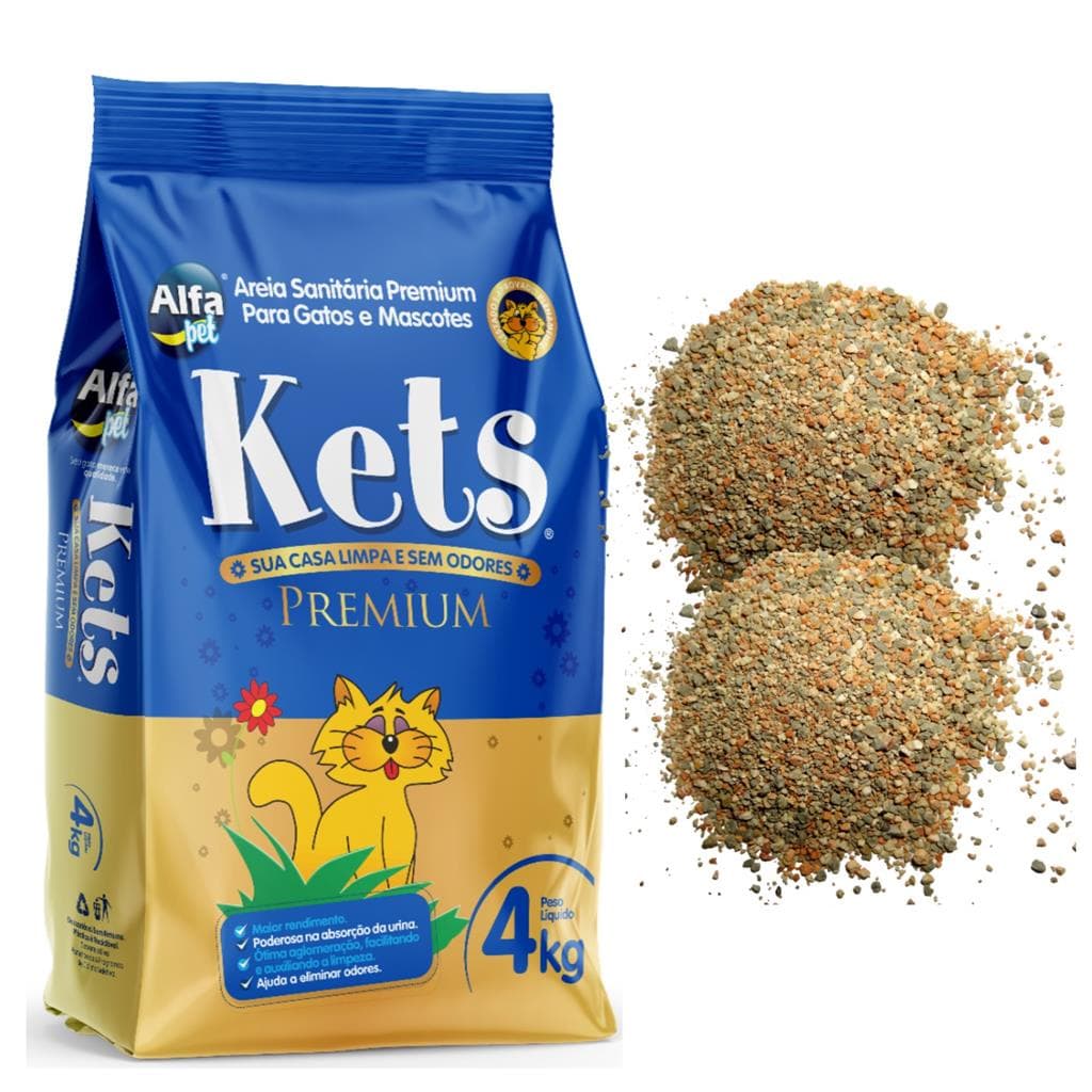 Areia de Gato Higienica Sanitaria Premiun Kets 4kg Granulado Natural