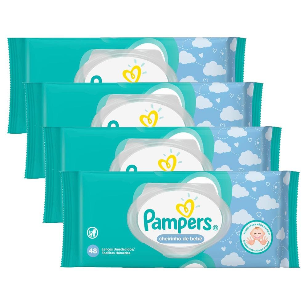Kit Lenços Umedecidos Pampers Cheirinho de Bebê com 192 unidades