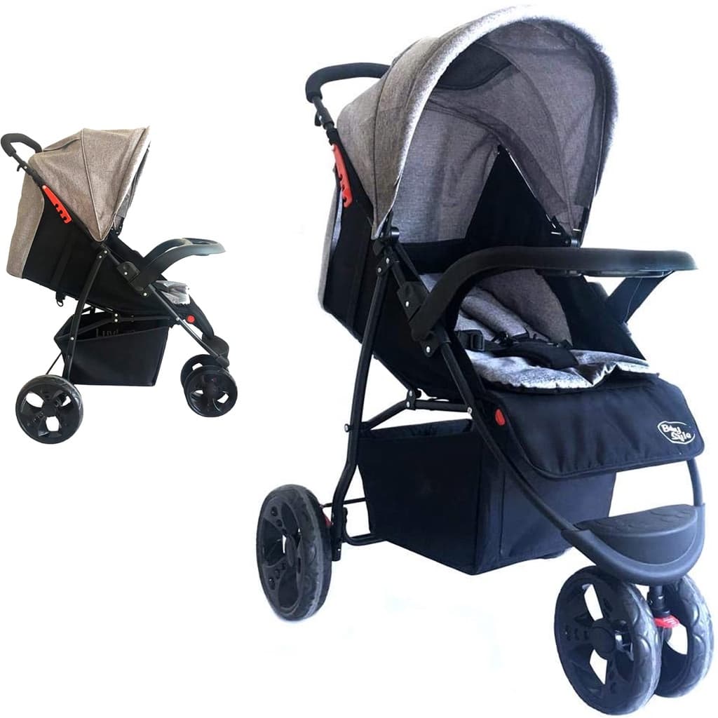 Carrinho de Bebê Urbano 3 Rodas Baby Style Triciclo de Passeio com Rodas Grandes