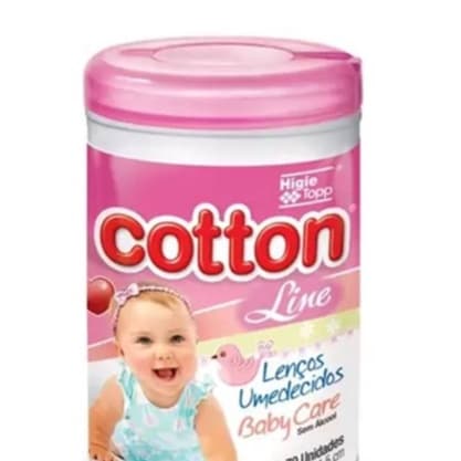 LENÇO UMEDECIDO. Cotton Line Baby Care pote rosa. Embalagem com 40 unidades de lenços.