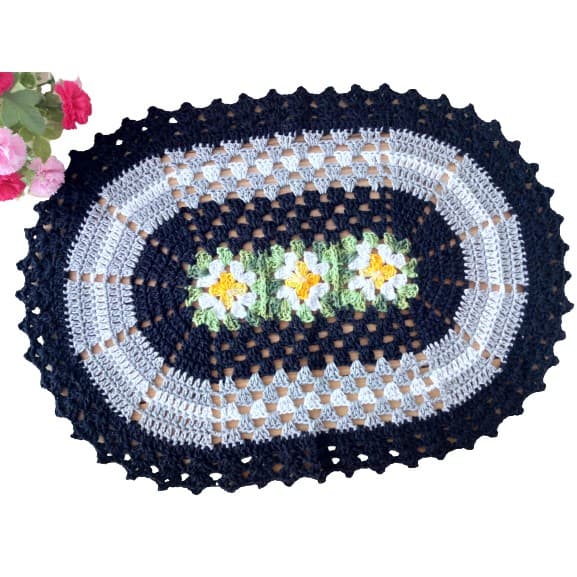 Tapete de Crochê Oval em barbante Artesanal feito a mão Multiuso Básico para porta cozinha