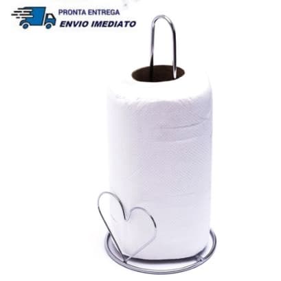 Suporte Porta Rolo Papel Toalha Coração CROMADO Cozinha Mesa Multiuso