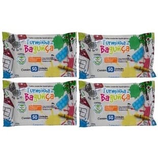 Kit com 4 - Lenços Toalhas Umedecidos Turminha da Bagunça 50 Unidades Cada (total: 200 Unidades)