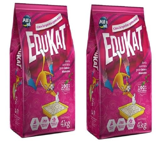 Areia Para Gatos Sanitária Edukat Fardo C/ 2 Pacotes De 4kg