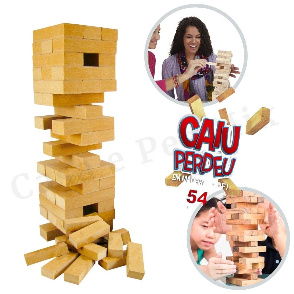 Jogo De Mesa Torre De Madeira Mdf 54 Peças Familia Amigos Infantil Adulto Diversao Dia de Jogos