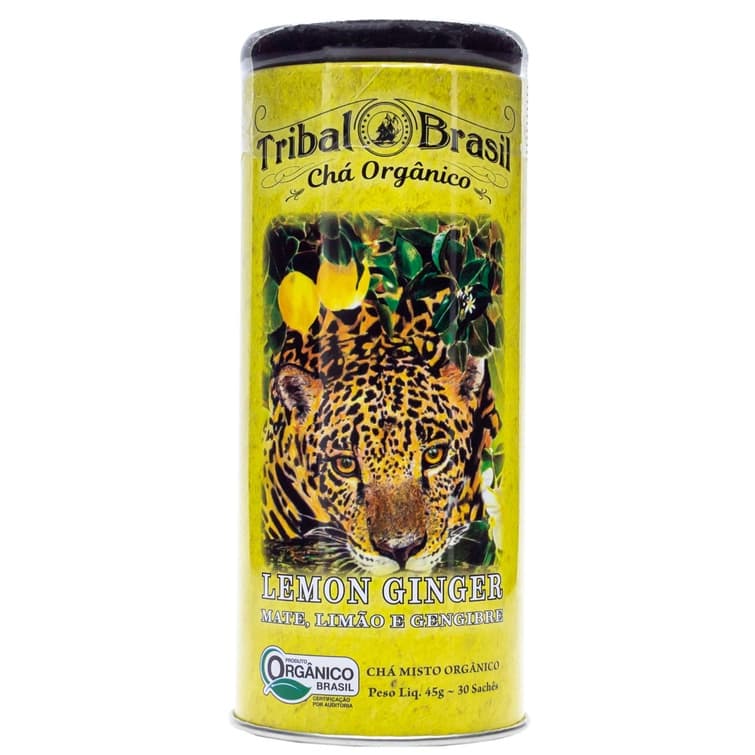 Erva Mate Lemon Ginger Orgänica Lata C/ 30 Sachês De 1,5G Tribal Brasil