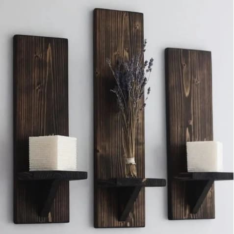 Pateleira de Madeira Rustica Porta Vaso Vela Grande Decoração Parede Estante Decorativa Pinus Suporte Planta Parede