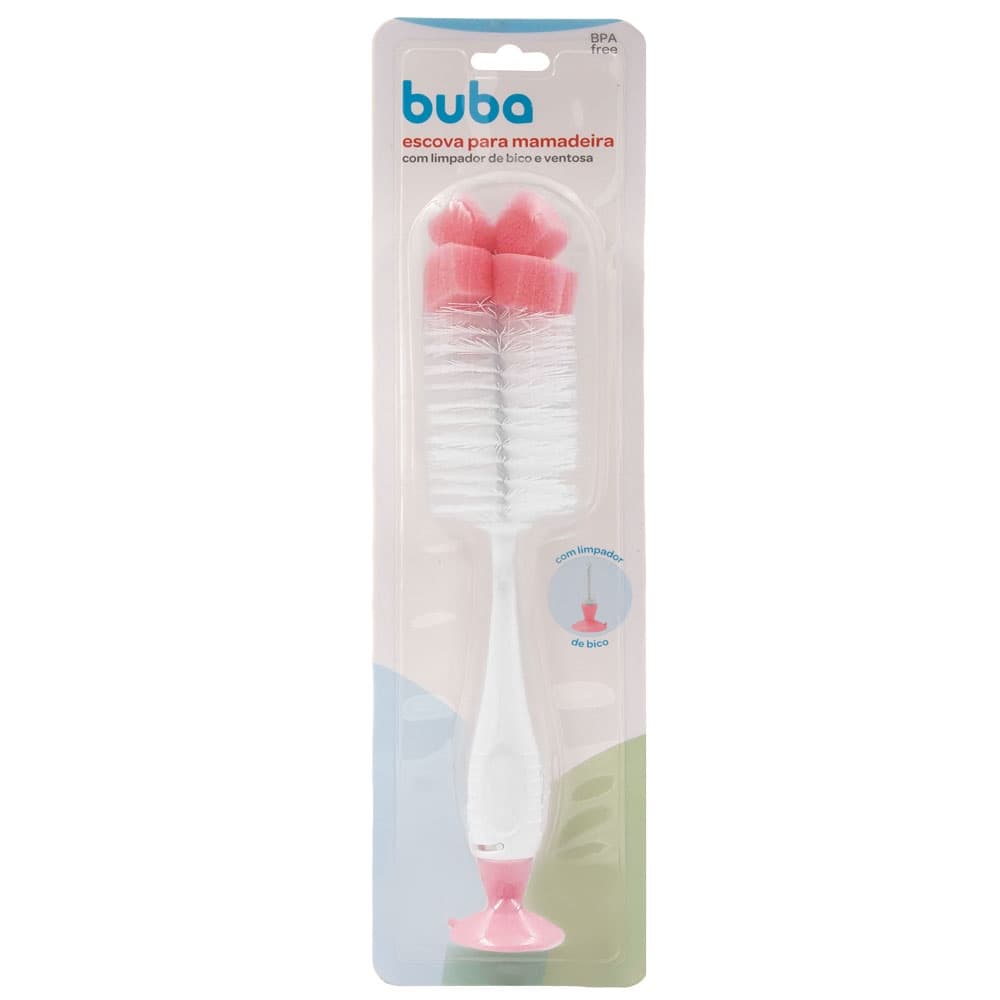 Escova para Mamadeira e Bicos Buba Com Ventosa Rosa