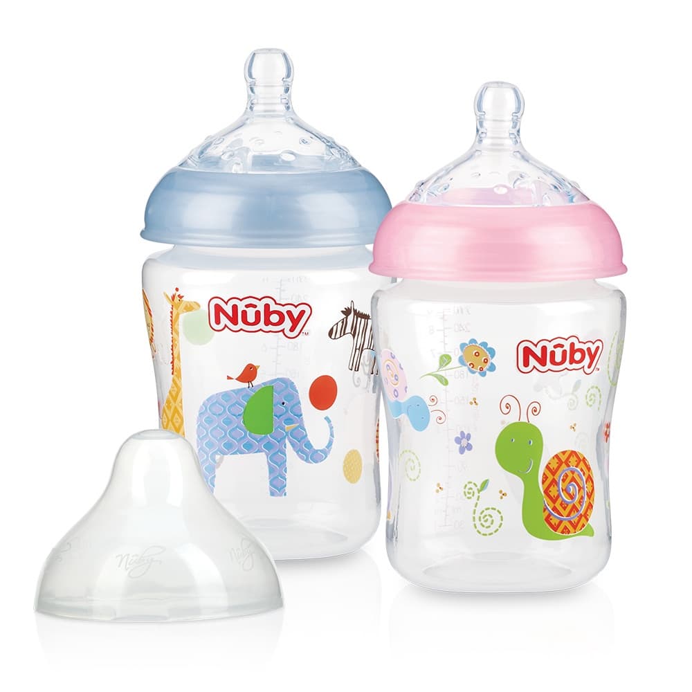 Mamadeira para Bebê Anticolica com Bico de Silicone que Imita o Peito da Mãe e Boca Larga 270ml Nûby