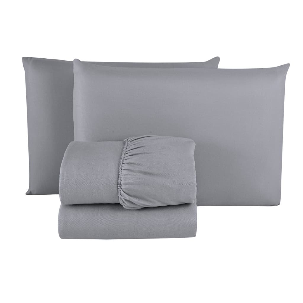 Jogo de Lençol CASAL Premium LISO 150 FIOS Microfibra 04 Peças Jogo de Cama 30CM Altura CINZA