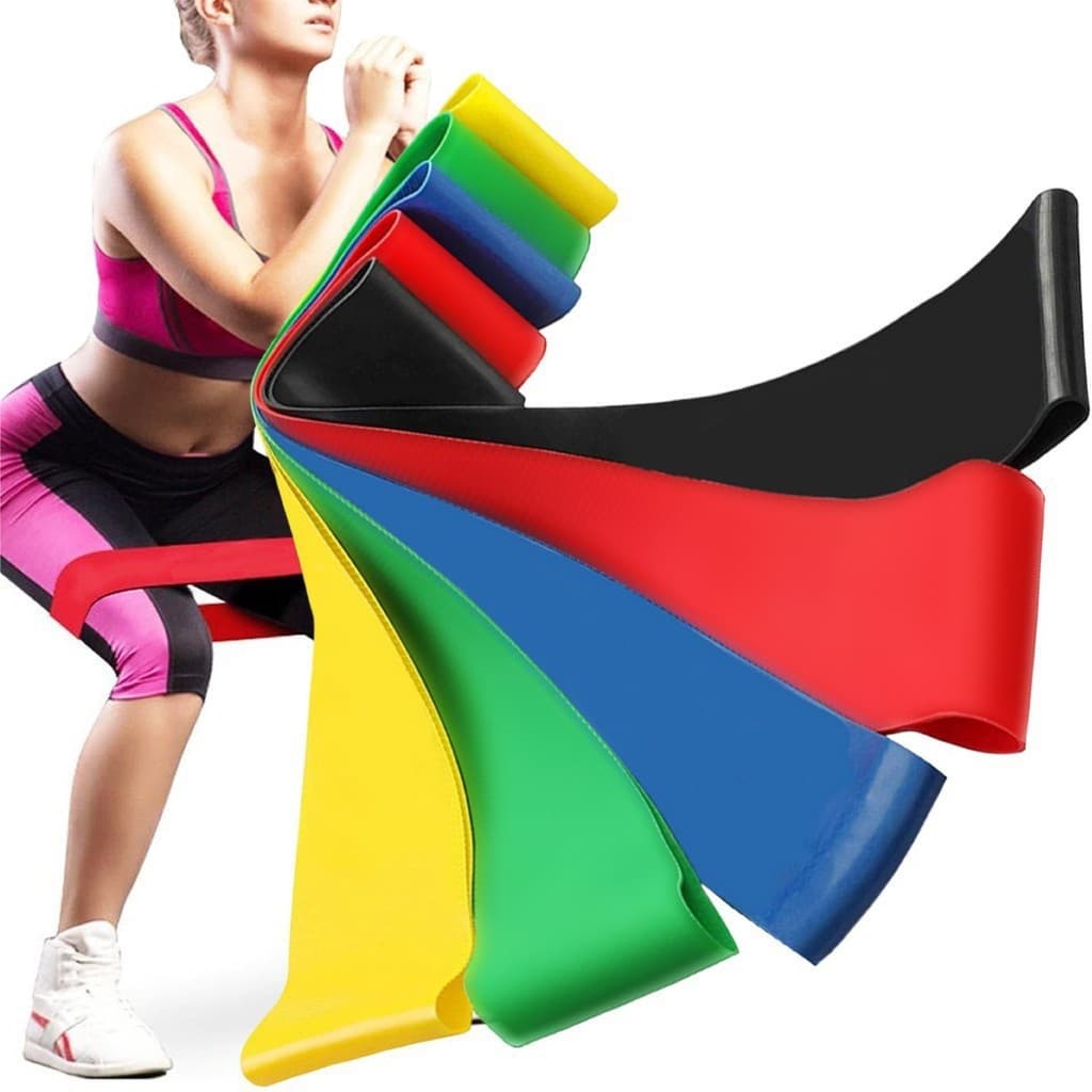 Kit 5 Banda Faixa Elastico Para Exercicios Band Treinos Fisioterapia Yoga Funcional Fitness Academia e Musculação