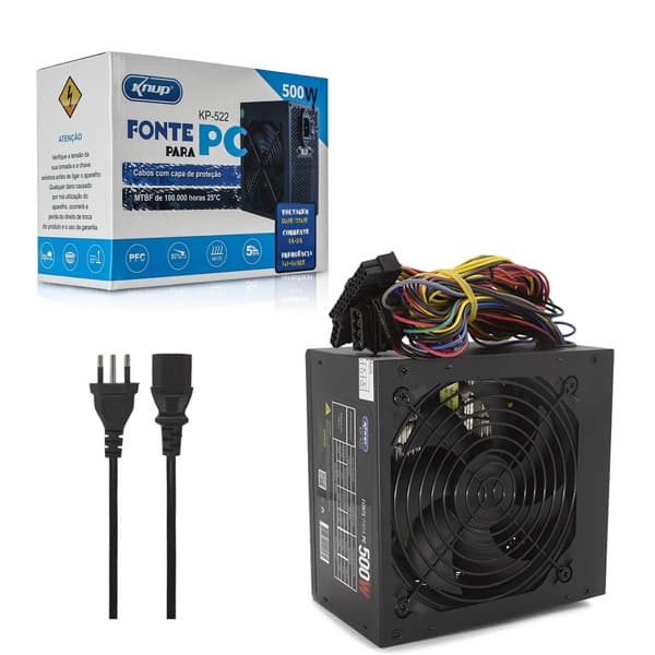 Fonte Atx 500w Gamer Silenciosa Pc Gamer Bivolt Knup KP-522