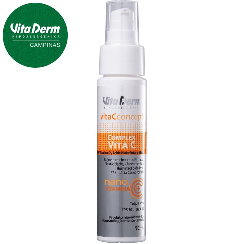 Vitamina C 50ml Vita derm Hidratante e Protetor Solar Facial FPS 30 Limpeza Facial Rejuvenescimento Facial