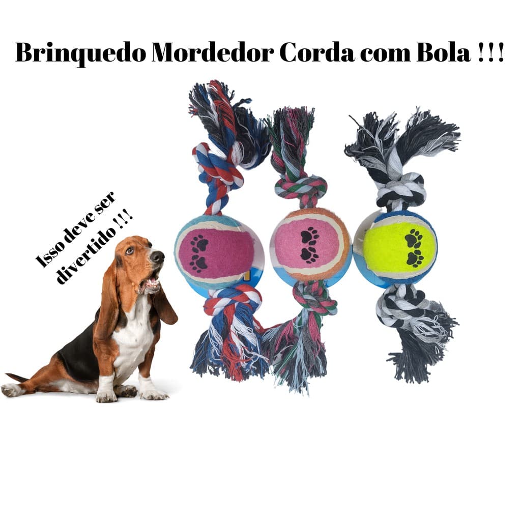 Brinquedo Mordedor Corda + Bola de Borracha, Para Caes Cachorros, Mordedor Puxador De Corda para filhotes PET acessorio pra brincar, Brinquedos filhote, cachorros, Dog, Bola de cordão, cães adoram