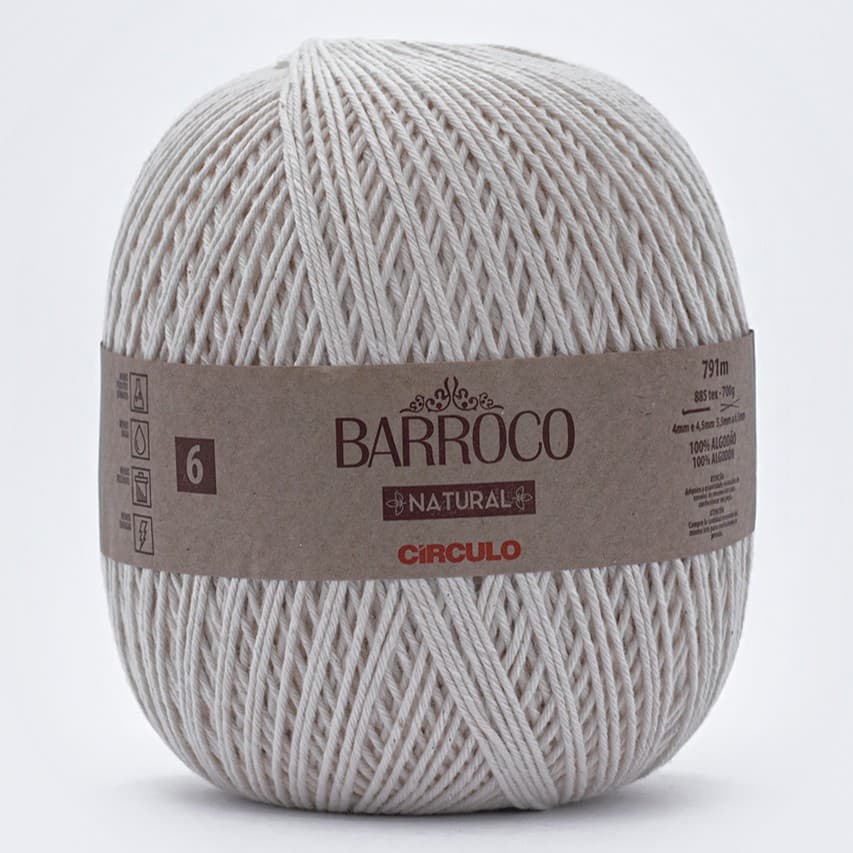 Barbante Barroco Natural Cru Fio Espessura N° 6 de 700 gramas Círculo para Crochê, Tricô, Macramê, Amigurumi e Tear