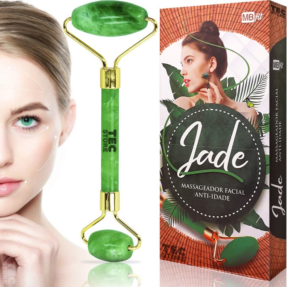 Rolo Massageador Pedra De Jade Natural Massagem Facial Anti Idade Rugas Skincare Lifting Rosto