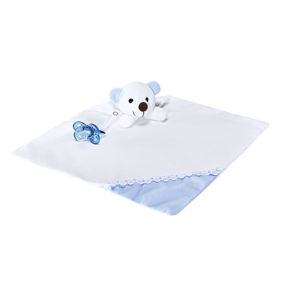 Naninha para Bebe Menino Ursinho Azul bebe e branco Promoção Black Friday Naninha para Chupeta