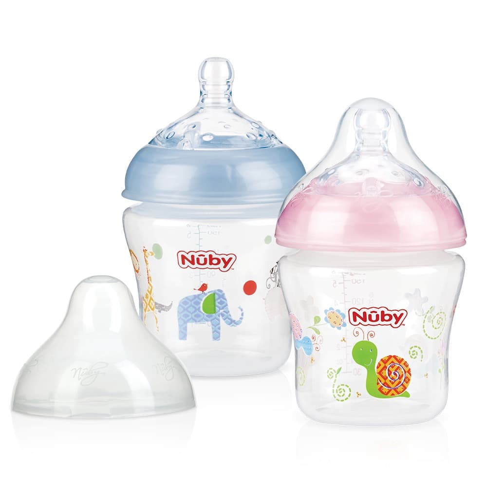 Mamadeira para Bebê com Bico de Silicone que Imita o Peito da Mãe Anticolica Boca Larga 180ml Nûby