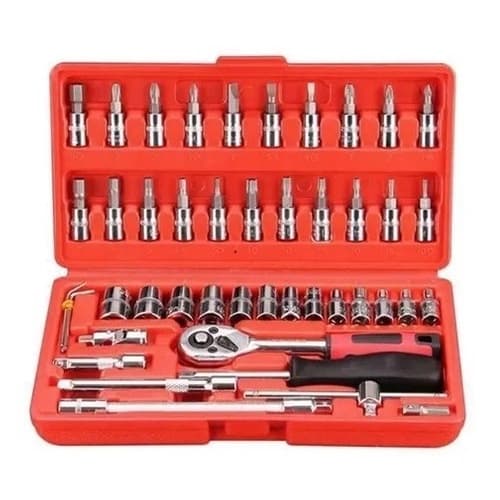 Caixa De Ferramentas Socket Kit 46 Peças Auto Bike Moto