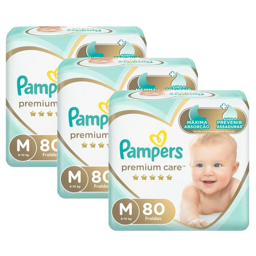 Kit Fralda Pampers Premium Care Jumbo Tamanho M com 240 unidades
