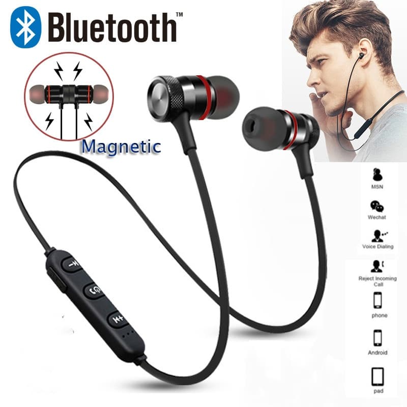 Fone De Ouvido Bluetooth 5.0 Esportivo Estéreo Magnético Sem Fio Música Fones Metálicos Com Microfone