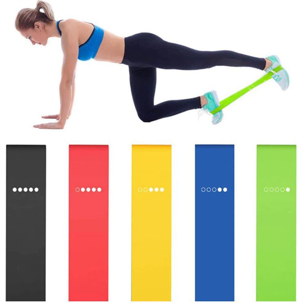Kit 5 Faixas Elástica de Resistência Mini Band para Treino Yoga Pilates Treino Academia Musculação