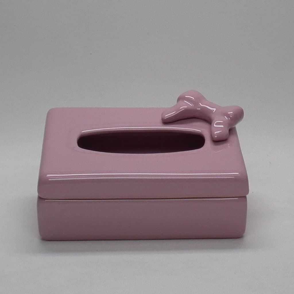 Caixa Porta Lenço Umedecido de Porcelana para Kit Higiene Bebê ou Banheiro Rosa Bebe com laço