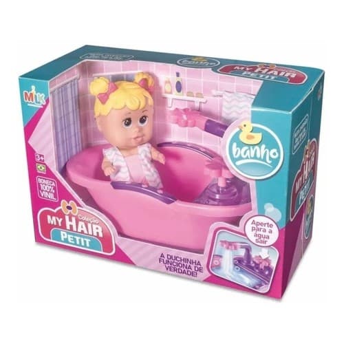 Boneca Baby Petit Banho Banheira + Duchinha Que Sai Agua