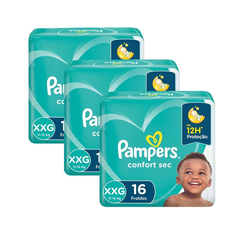 Kit Fralda Pampers Confort Sec XXG com 48 Unidades