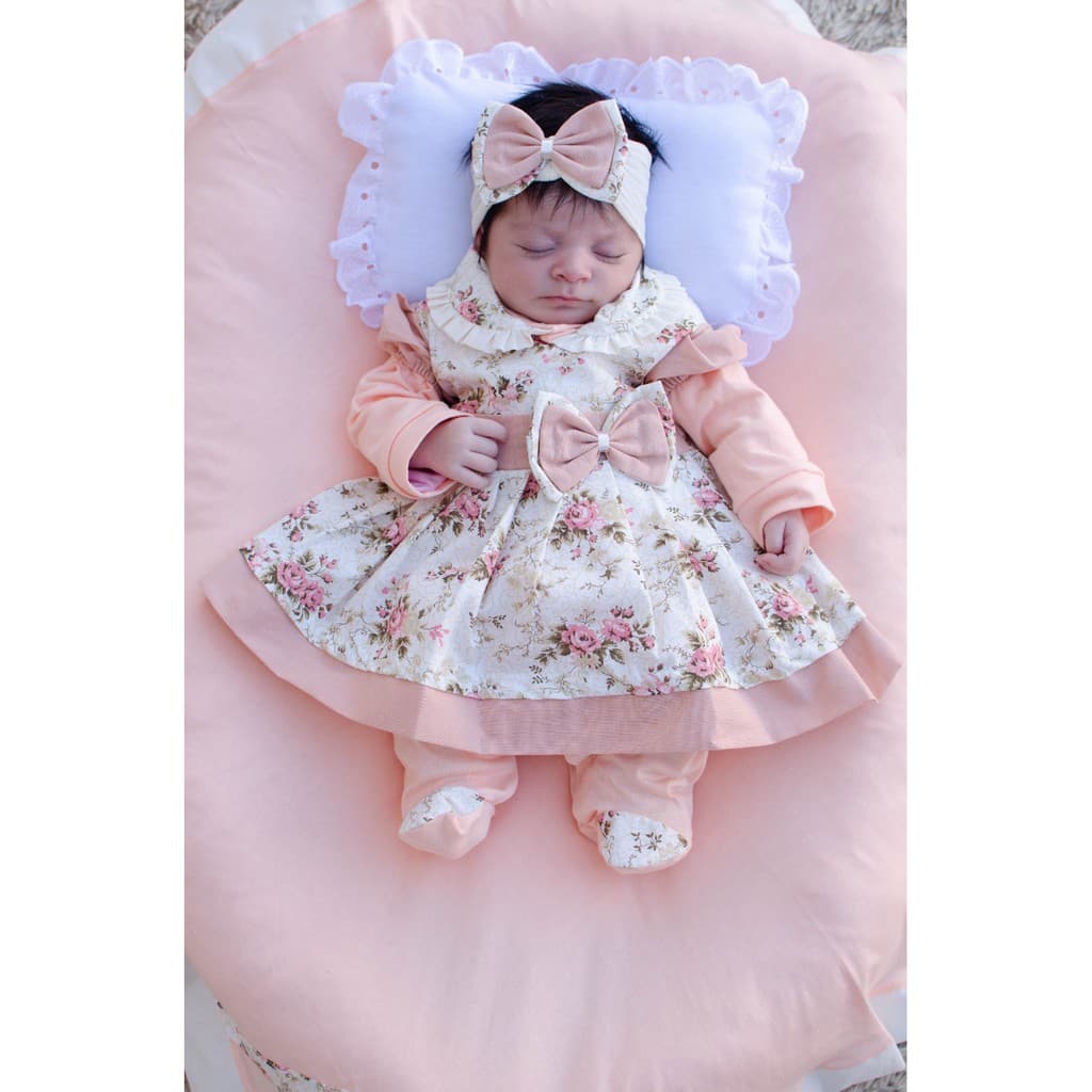 Kit Saida de Maternidade Charmosa Salmão com 5 Peças Para Menina Kit saida de maternidade para menina saida de maternidade rosa saida de maternidade com manta macacão luvinha Roupa para Menina Roupa de Bebê Roupa Infantil