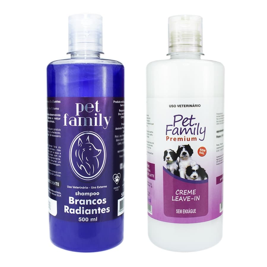 Kit Shampoo Branqueador Pet + Desembaraçador De Pelos Para Cães E Gatos Profissional 500ml Claros