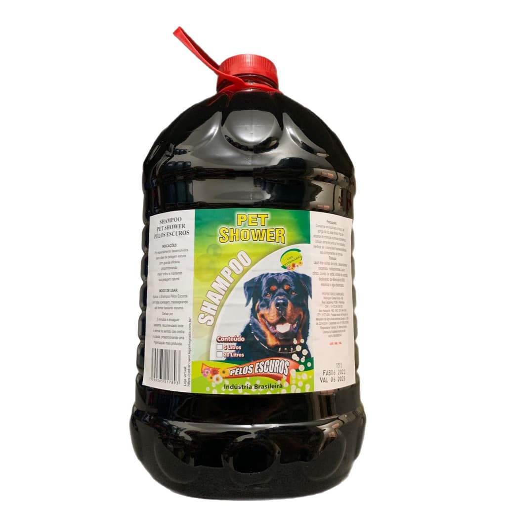 Shampoo Pet Shower Pelos Escuros 5 Litros Fragrância Pitanga para Pet Shop, Banho e Tosa e Clínica Veterinária