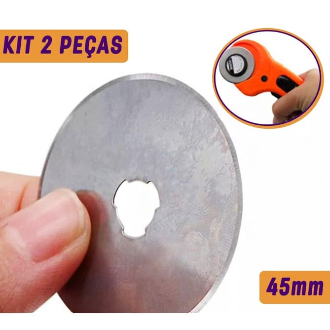 Kit 2 Lâminas Discos Para Cortador Circular 45mm Patchwork Corte Tecido Artesanato Papelaria